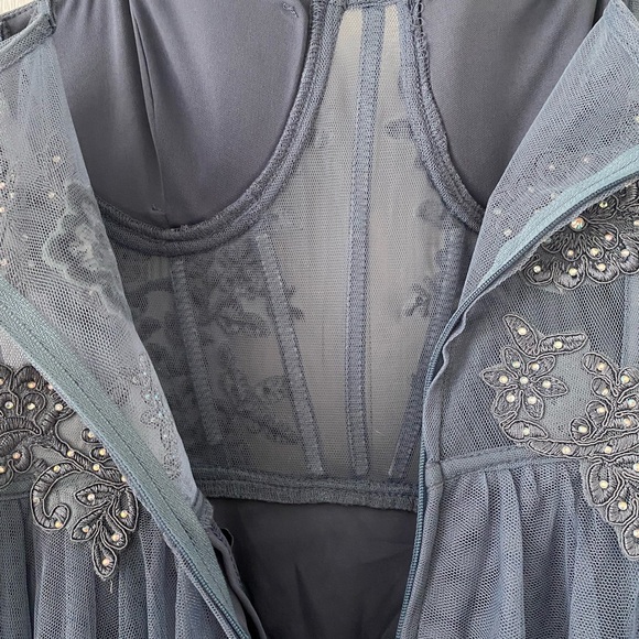 Windsor Blue Mesh Corset Prom Dress - Picture 11 of 12